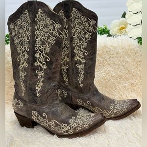 Corral Brown Crater Bone Wedding Boots Size 10
